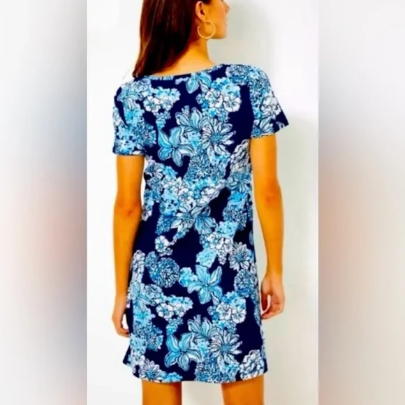 Lilly Pulitzer Cody Short Sleeve Dress "Low Tide Navy Bouquet All Day” Large - Picture 2 of 6